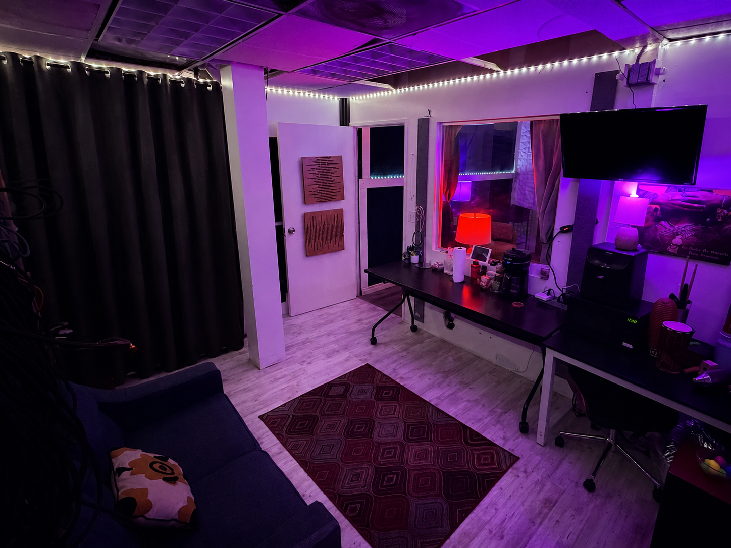 Wide view across the Chokobeats studio with modern lighting